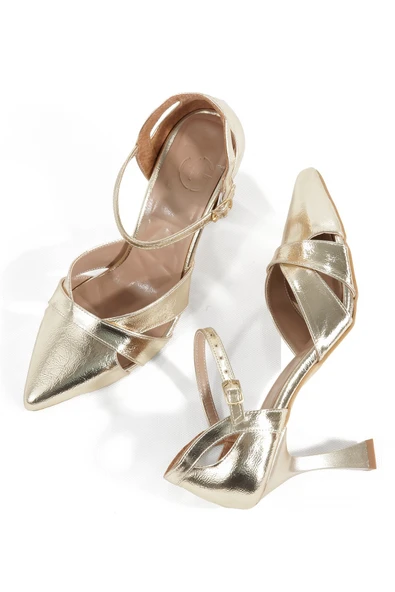 Altın Gold Dore Dekolte Stiletto Yüksek Kadeh Topuklu Abiye Ayakkabı Clara ürün görseli 1