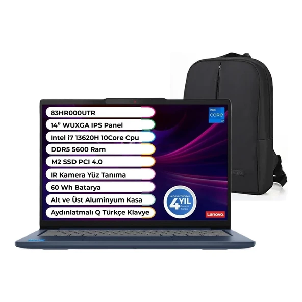 Ideapad Slim 5 14IRH10 Intel Core I7 13620H 64 GB 1 Tb SSD Windows 11 Pro 14'' IPS 83HR000UTR Snertech Çanta ürün görseli 1
