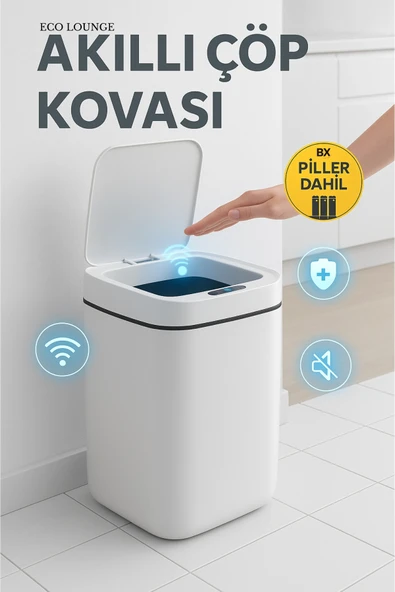 Akıllı Çöp Kovası, Büyük Boy 20 Litre, UV Işık ve Sensörlü, Haraket Algılayan, Sessiz Kapak ürün görseli 1