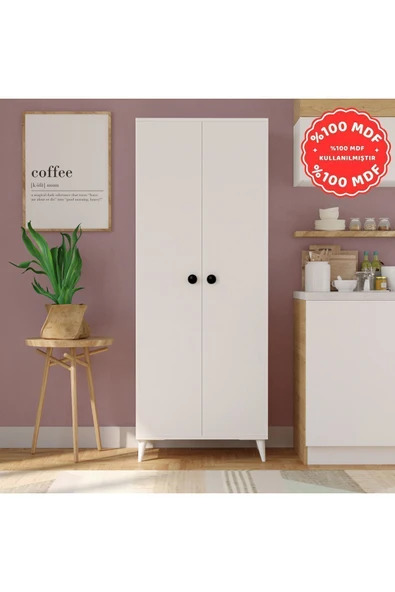 İMBAŞ 2 Kapaklı 5 Raflı MEGA Çok Amaçlı Mutfak Dolabı Banyo Dolabı Beyaz %100 MDF ürün görseli 1