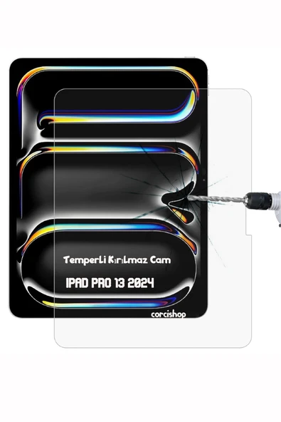 corcishop iPad Pro 13 Inç M4 Çip 2024 Uyumlu Premium Temperli Tam Kaplayan Ekran Koruyucu Kırılmaz Cam ürün görseli 1