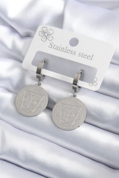 316L Çelik Gümüş Renk Pentagram İşleme Model Kadın Küpe - TJ-BKP7924 TG-1395 339115 ürün görseli 1