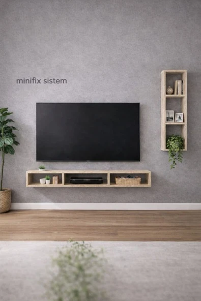 MOBİLYACIN Dekoratif Duvar Rafı - Tv Ünitesi 2 Parçalı Traverten 90x90 ürün görseli 1