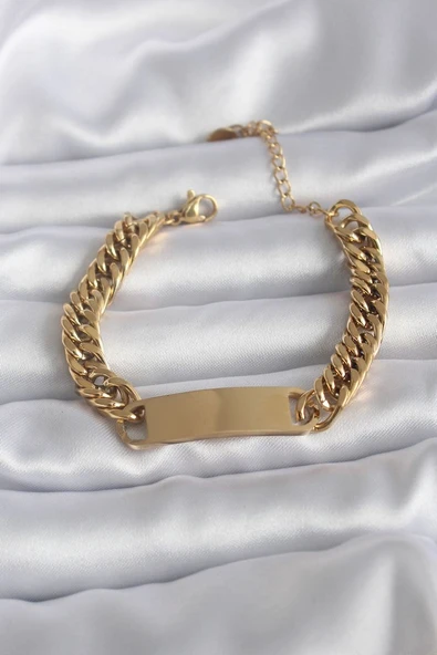 316L Çelik Gold Renk İsim Yazılabilir Plaka Model Kadın Bileklik - TJ-BB5744 TG-1395 339197 ürün görseli 1