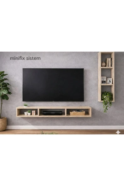 MOBİLYACIN Dekoratif Duvar Rafı - Tv Ünitesi 2 Parçalı Traverten 150x90 ürün görseli 1