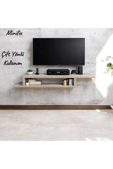 MOBİLYACIN Dekoratif Raflı Duvar Tv Ünitesi Z Raf Traverten 150 ürün görseli 1