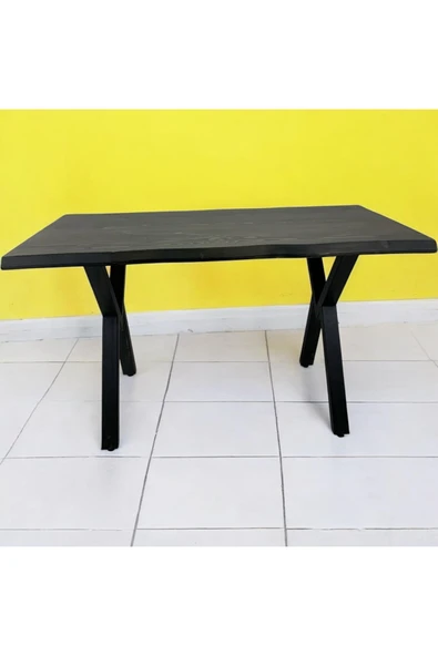 MOBİLYACIN CAFE MASA SİYAH KÖKNAR Kütük Masa X AYAK SİYAH 140x70 ürün görseli 1
