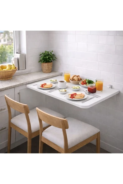 MOBİLYACIN Açılır Kapanır Çalışma Masası Mutfak Masası Katlanır Duvar Masası BEYAZ 45x100 ürün görseli 1