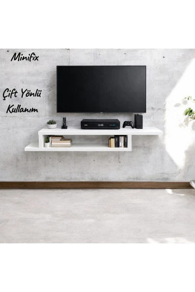 MOBİLYACIN Dekoratif Raflı Duvar Tv Ünitesi Z Raf Beyaz 130 ürün görseli 1