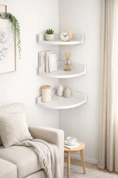 MOBİLYACIN 3'Lü Üçgen Köşe Duvar Raf 31 x 26 x 23 ürün görseli 1