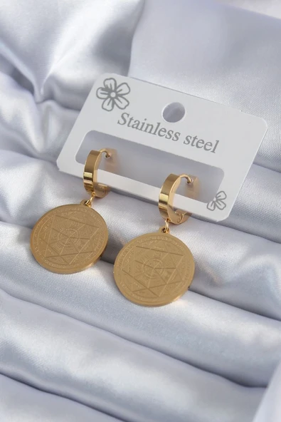 316L Çelik Gold Renk Pentagram İşleme Model Kadın Küpe - TJ-BKP7979 TG-1395 339124 ürün görseli 1
