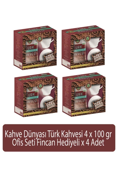 Türk Kahvesi Ofis Seti 4 x 100 gr Fincan Hediyeli x 4 Adet ürün görseli 1