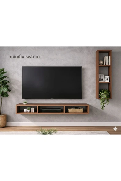 MOBİLYACIN Dekoratif Duvar Rafı - Tv Ünitesi 2 Parçalı Atlantik Çam 150x90 ürün görseli 1