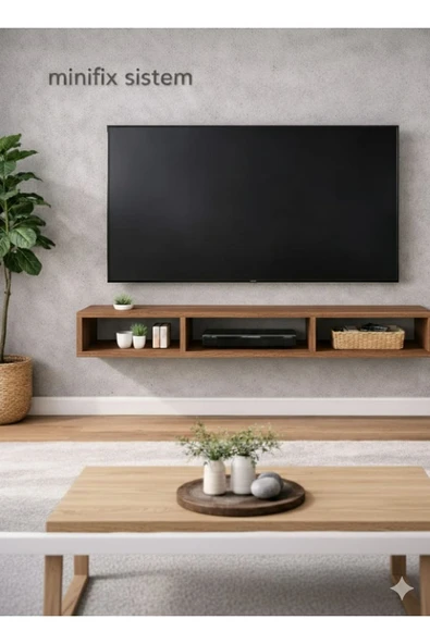MOBİLYACIN Dekoratif Raflı Duvar Tv Ünitesi Üç Bölmeli Atlantik Çam 90 ürün görseli 1