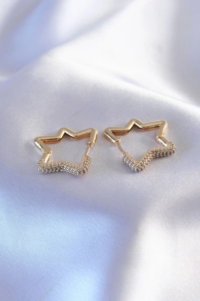 Gold Renk Zirkon Taşlı Yıldız Model Kadın Küpe - TJ-BKP7236 TG-1395 339054 ürün görseli 1