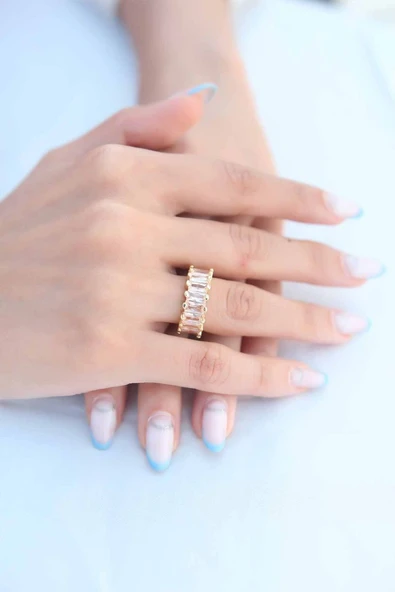 Zirkon Taşlı Baget Gold Renk Kadın Yüzük - TJ-BYK2342 TG-1395 339027 ürün görseli 1