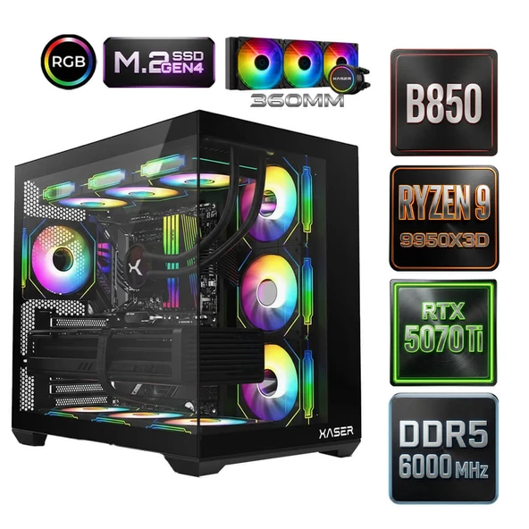 Xaser Diamond x7 Ryzen 9 9950X3D 32GB Ram 1TB M.2 NVMe SSD 16GB RTX5070Ti Oyuncu Tavsiye Sistem ürün görseli 1