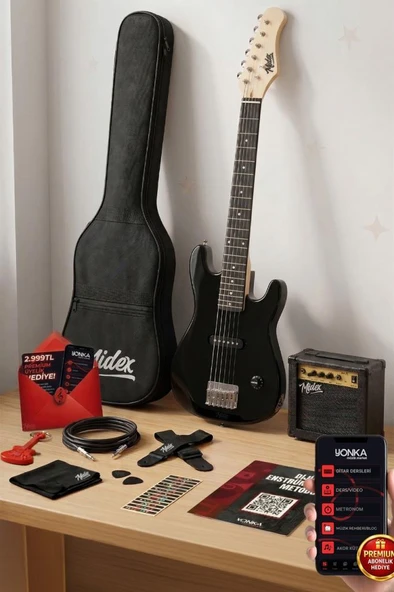 Midex CEG-30BK 4-6 Yaş Çocuklar İçin Amfili Full 1/4 30 İnç Elektro Gitar Seti Full Black ürün görseli 1