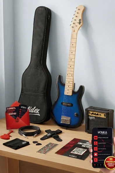 Midex CEG-30BL 4-6 Yaş Çocuklar İçin Amfili Full 1/4 30 İnç Elektro Gitar Seti Blue Black ürün görseli 1