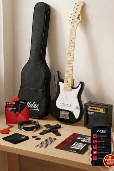 Midex CEG-30WB 4-6 Yaş Çocuklar İçin Amfili Full 1/4 30 İnç Elektro Gitar Seti White Black ürün görseli 1