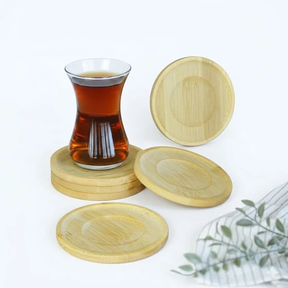 Paçi Bambu Serisi 10 cm Genişlikte Yuvarlak 6'lı Çay Bardağı Altlığı ürün görseli 1