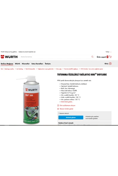 Würth Hhs Drylube Kuru Zincir Yağlayıcı 400 Ml. Made In Germany ürün görseli 1