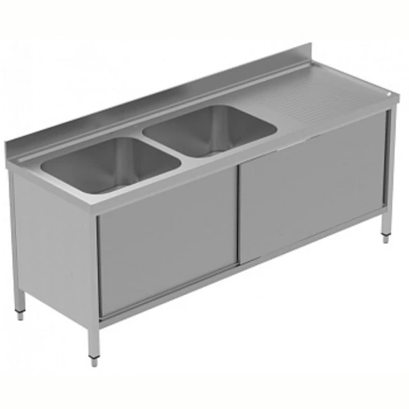 Electrolux Professional Dolaplı Evyeli Tezgah, 2 Evyeli (600x500 Mm), Sağ Damlalıklı, 2 Kayar Kapılı - 1800 Mm, Plus GLG1826DXP ürün görseli 1