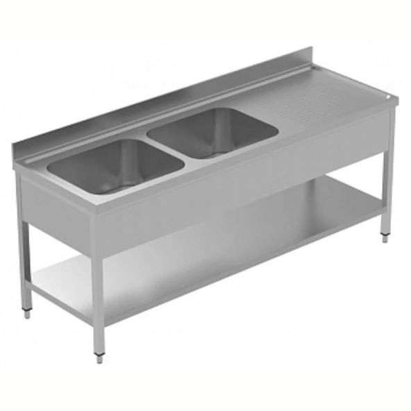 Electrolux Professional 2 Evyeli Tezgah, Evyeleri 600x500 Mm, Damlalığı Sağda, Taban Raflı - 2100 Mm, Plus LSGLG2126D ürün görseli 1
