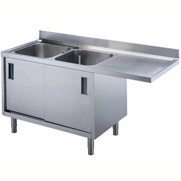 Electrolux Professional Tezgahaltı Bulaşık Makinesi İçin Dolaplı Tezgah, 2 Evyeli (500x500x290 Mm), Damlalığı Sağda - 1800 Mm MLA2DTN ürün görseli 1