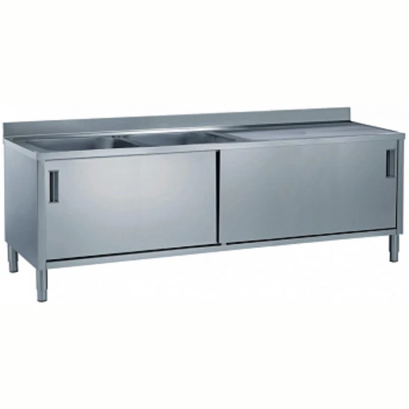 Electrolux Professional Dolaplı 2 Evyeli Tezgah, Evyeler (600x500 Mm), Damlalık Sağ Tarafta, 2 Kayar Kapılı, 2000 Mm MLA2026DXPN ürün görseli 1