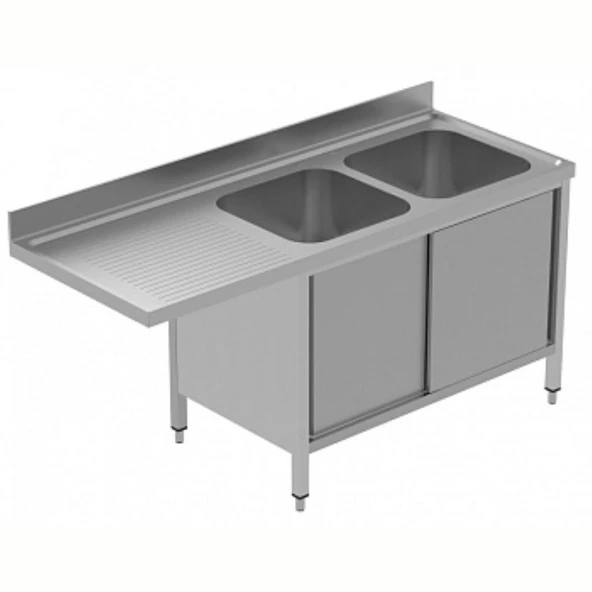 Electrolux Professional Tezgahaltı Bulaşık Makinesi İçin Dolaplı Tezgah, 2 Evyeli (500x500x290 Mm), Damlalığı Solda, 2 Kayar Kapılı, 1800 Mm, Plus GLR2SSPP ürün görseli 1