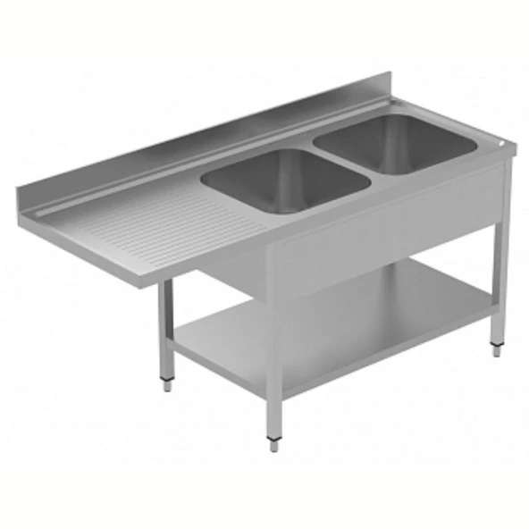 Electrolux Professional Tezgahaltı Bulaşık Makinesi Tezgahı, 2 Evye (500x500 Mm) & Sol Tarafta Süzdürme, Taban Raflı - 1800 Mm, Plus GLR2SSPELS ürün görseli 1