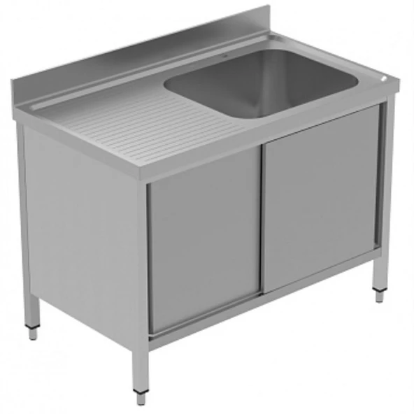Electrolux Professional Dolaplı Tek Evyeli Tezgah, Evyesi (600x500 Mm), Solda Damlalıklı, 2 Kayar Kapılı - 1200 Mm, Plus GLG1216SXP ürün görseli 1