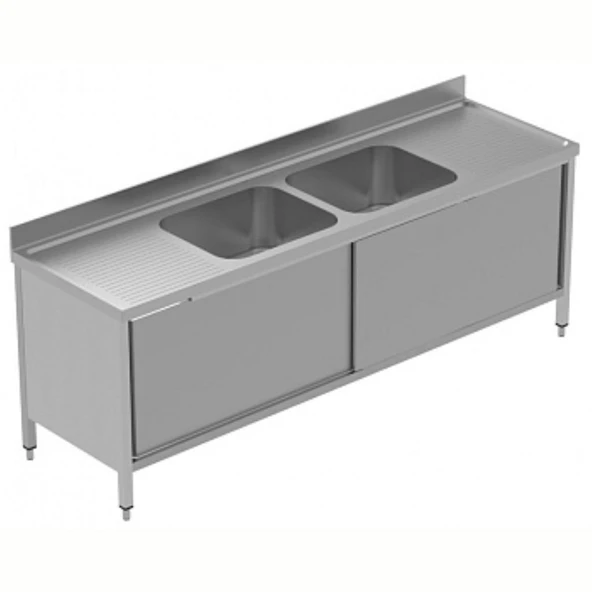 Electrolux Professional Dolaplı Evyeli Tezgah, 2 Evyeli (600x500 Mm), 2 Damlalıklı, 2 Kayar Kapılı - 2400 Mm, Plus GLG2426P ürün görseli 1