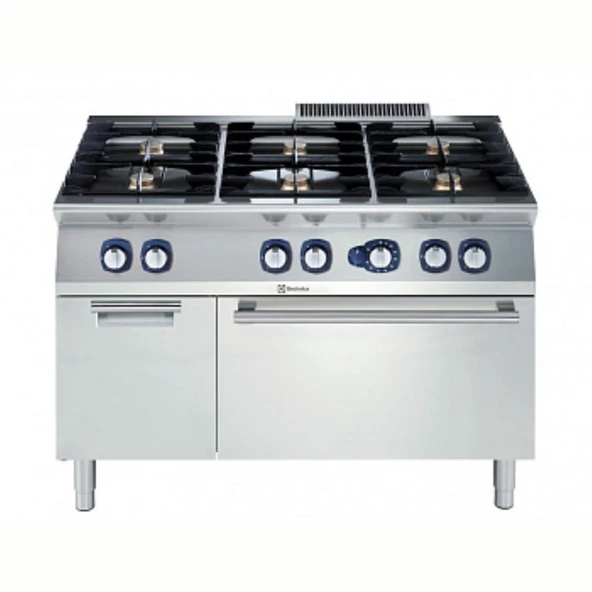 Electrolux Professional Endüstriyel 6 Açık Ateşli Gazlı Kuzine, Her Brulör 5,5 Kw, Altı Gazlı Fırın (6 Kw) Derinlik 730 Mm) Ve Dolaplı, Derinlik 730 Mm - 1200 Mm E7GCGL6C10 ürün görseli 1