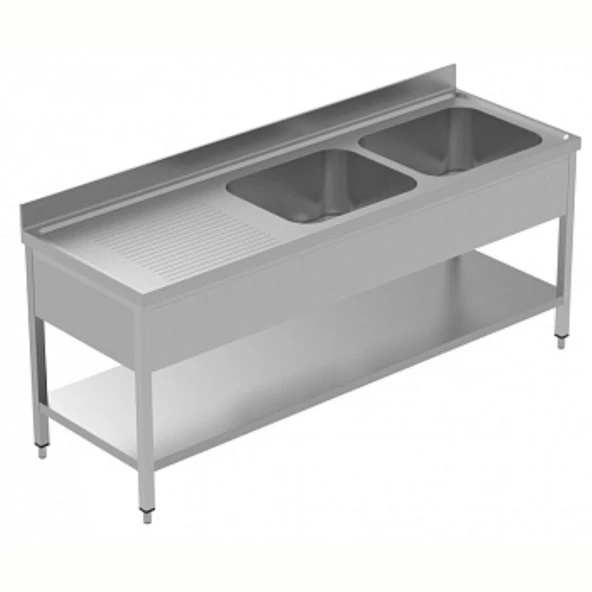 Electrolux Professional 2 Evyeli Tezgah, Evyeleri 600x500 Mm, Damlalığı Solda, Taban Raflı - 2100 Mm, Plus LSGLG2126S ürün görseli 1