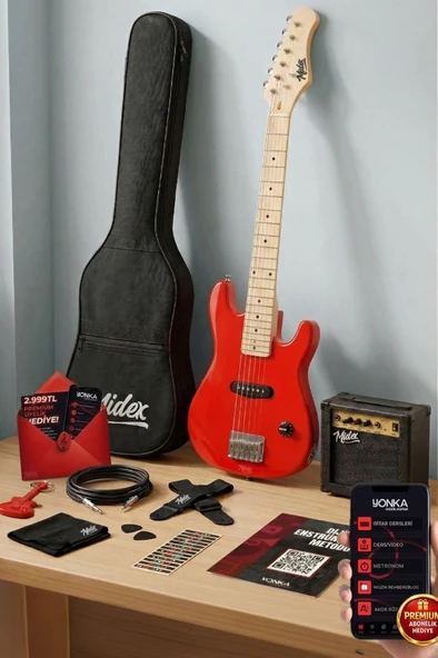 Midex CEG-30RD 4-6 Yaş Çocuklar İçin Amfili Full 1/4 30 İnç Elektro Gitar Seti RED ürün görseli 1