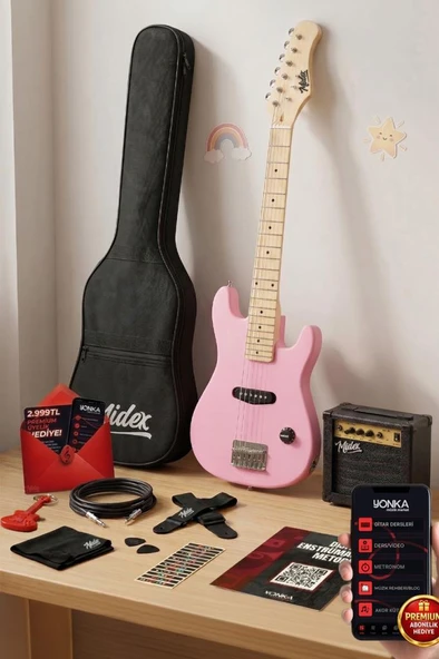 Midex CEG-30PK 4-6 Yaş Çocuklar İçin Amfili Full 1/4 30 İnç Elektro Gitar Seti Pembe ürün görseli 1