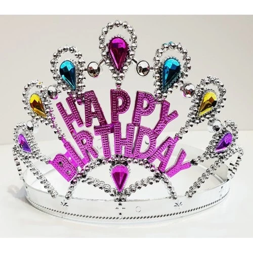 Gümüş Renk Happy Birthday Yazılı Doğum Günü Tacı ürün görseli 1