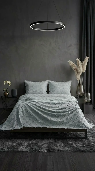 Grace Geometrik Desenli Gri Çift Kişilik Pike Takımı - 3 Parça 240x260 cm ürün görseli 1
