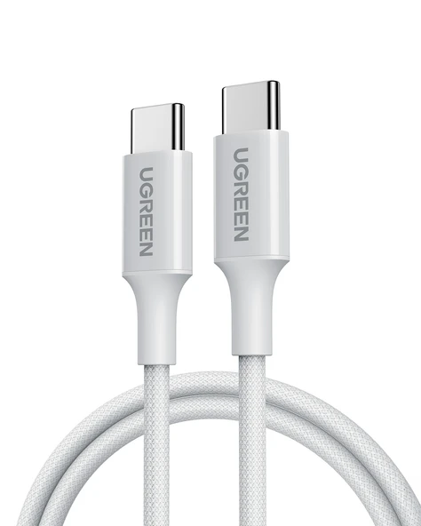 UGREEN USB-C 60W 3A QC PD Örgülü Hızlı Şarj Kablosu, 1 Metre, Beyaz, 35218 ürün görseli 1