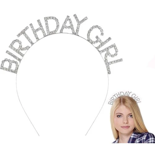 Gümüş Kristal Taşlı Birthday Girl Tacı ürün görseli 1
