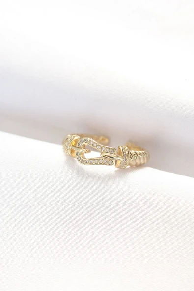 Kemer Tokası Tasarımlı Gold Renk Zirkon Taşlı Ayarlanabilir Yüzük - TJ-BYK3099 TG-1395 339541 ürün görseli 1