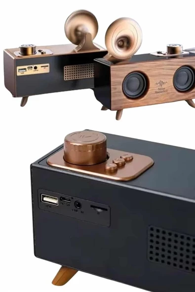 Bluetooth Nostalji Speaker Radyo Gramofon Ahşap Renk Vintage ürün görseli 1