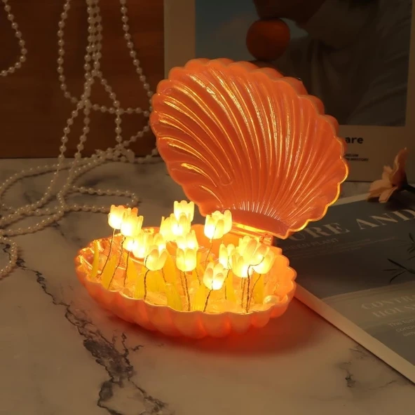 LED Işıklı Kendin Yap Deniz Kabuğu Tasarımlı Lale Lamba ürün görseli 1