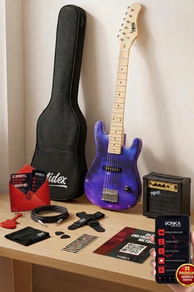 Midex CEG-30PU 4-6 Yaş Çocuklar İçin Amfili Full 1/4 30 İnç Elektro Gitar Seti Mor ürün görseli 1