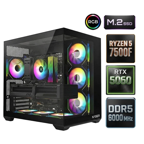 Xaser Sage X50 Ryzen 5 7500F DDR5 16GB Ram 512GB M.2 Nvme SSD 8GB RTX5060 Oyuncu Tavsiye Sistem ürün görseli 1