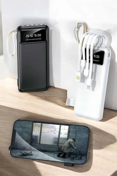 20.000 Mah Led Işıklı LCD Ekran USB Girişli Type-C Lightning Powerbank ürün görseli 1