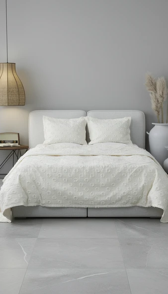 Grace Ekru Geometrik Desenli Çift Kişilik Pike Takımı - 3 Parça 240x260 cm ürün görseli 1