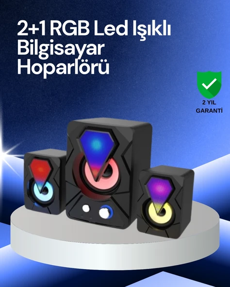 RGB LED Işıklı 2.1 USB Oyun Hoparlörü Derin Bas ve Net Ses ürün görseli 1